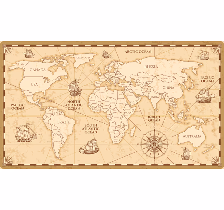 Tenda a rullo beige design mappa del mondo vintage - TenStickers
