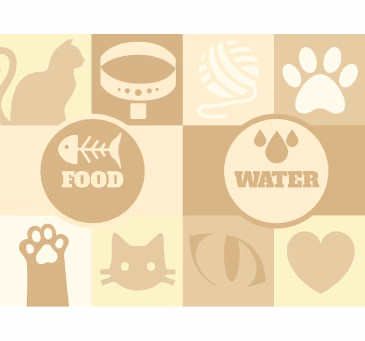 Tenda a rullo beige ciotole acqua e cibo per gatti - TenStickers