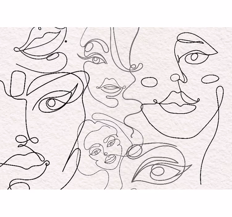 Tenda a rullo bianca line art volti minimalisti - TenStickers