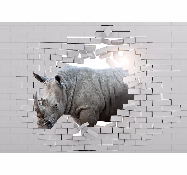 Tenda a rullo bianca rinoceronte 3d - TenStickers