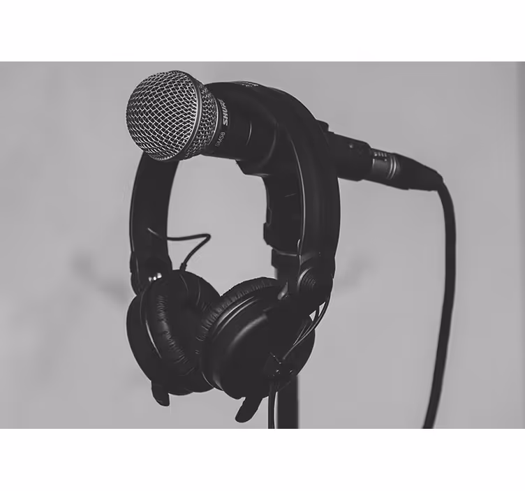 Tenda a rullo grigia microfono e cuffie - TenStickers