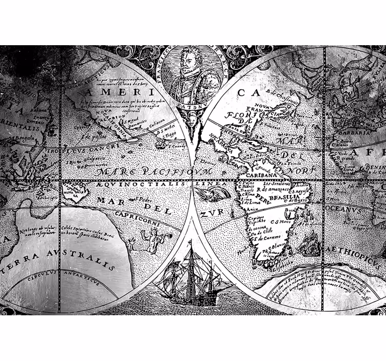 Tenda a rullo grigia mappa del mondo in bianco e nero - TenStickers