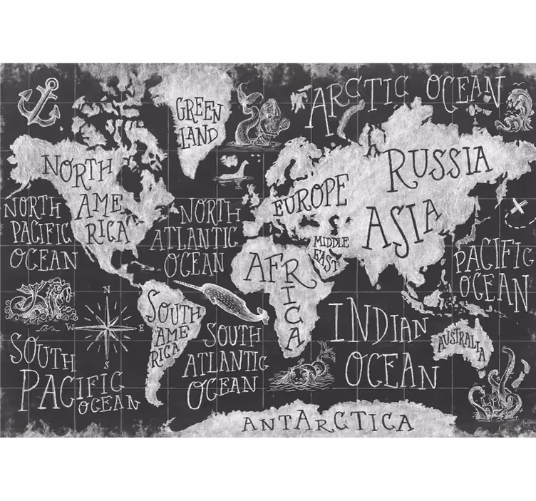 Tenda a rullo grigia mappa del mondo mitica - TenStickers