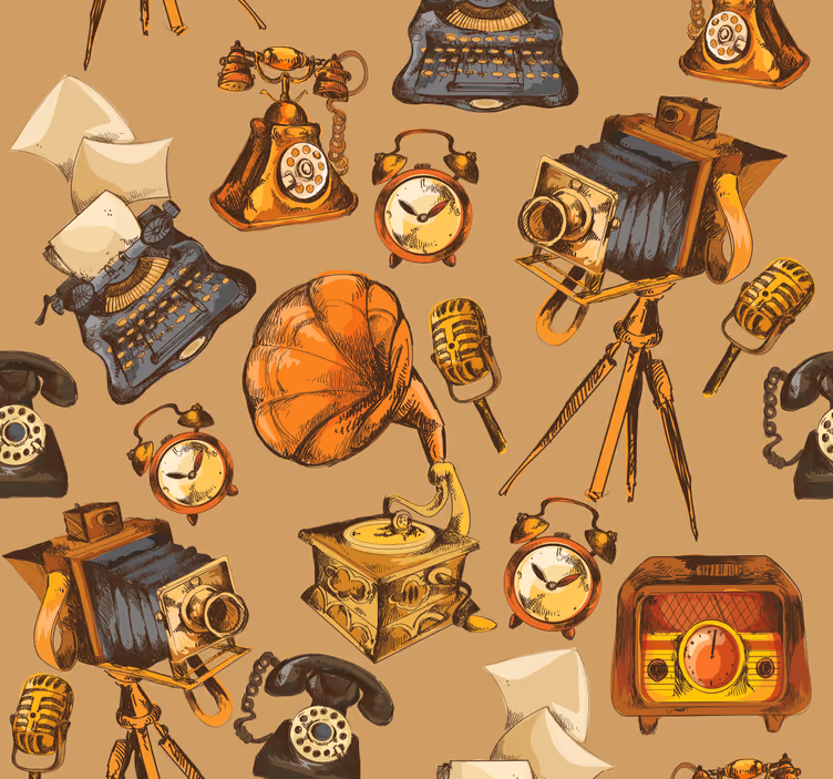 Tenda a rullo vintage collage di oggetti vintage - TenStickers