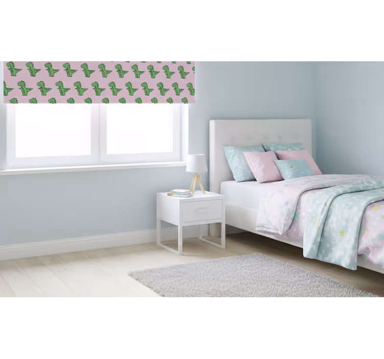 Tenda a rullo rosa piccoli dinosauri su sfondo rosa - TenStickers