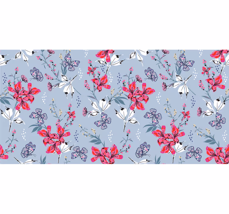 Tenda a rullo soggiorno fiori rossi astratti con farfalle - TenStickers