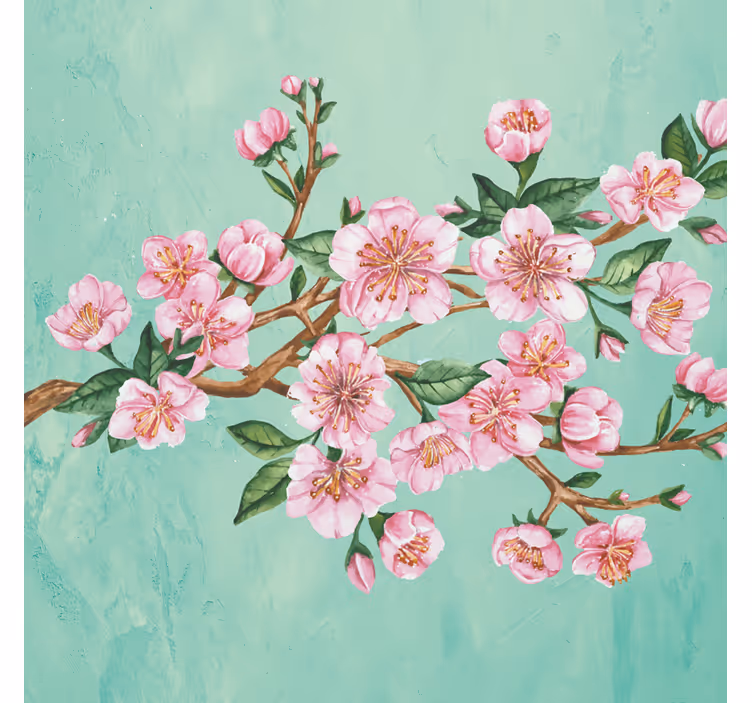 Tenda a rullo soggiorno ramo artistico con fiori rosa - TenStickers