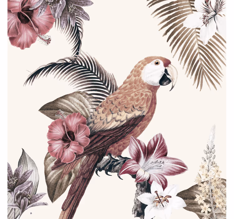 Tenda a rullo soggiorno pappagallo colorato e fiori rosa - TenStickers