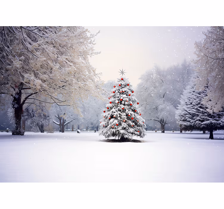 Tenda a rullo bianca abete di natale nella neve - TenStickers