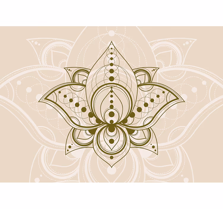 Tenda a rullo beige con motivo fiori di loto dorati - TenStickers