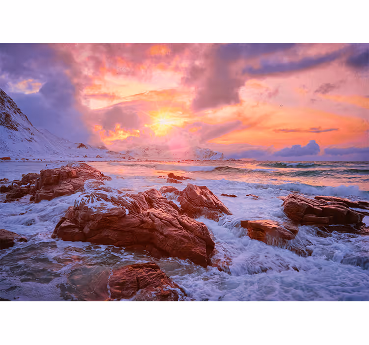 Tenda a rullo camera da letto tramonto sulla costa norvegese - TenStickers