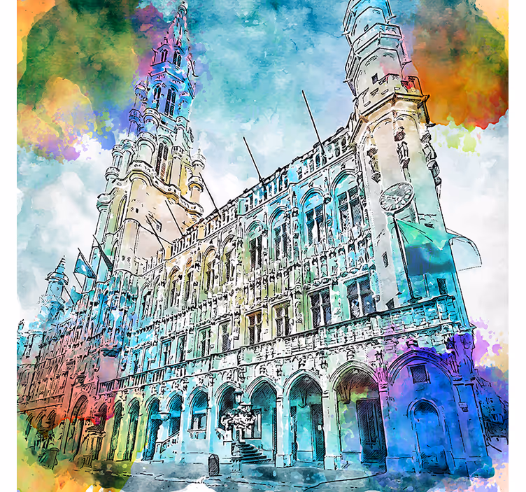 Tenda a rullo soggiorno acquerello grand place bruxelles - TenStickers