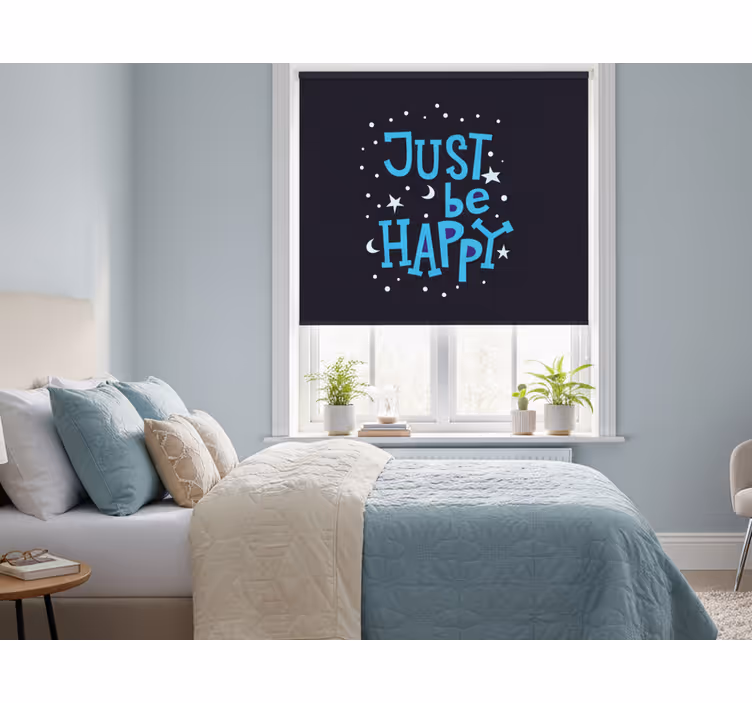 Tenda a rullo camera da letto sii felice in blu - TenStickers