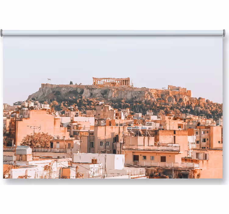 Tenda a rullo camera da letto vista su atene e acropoli - TenStickers