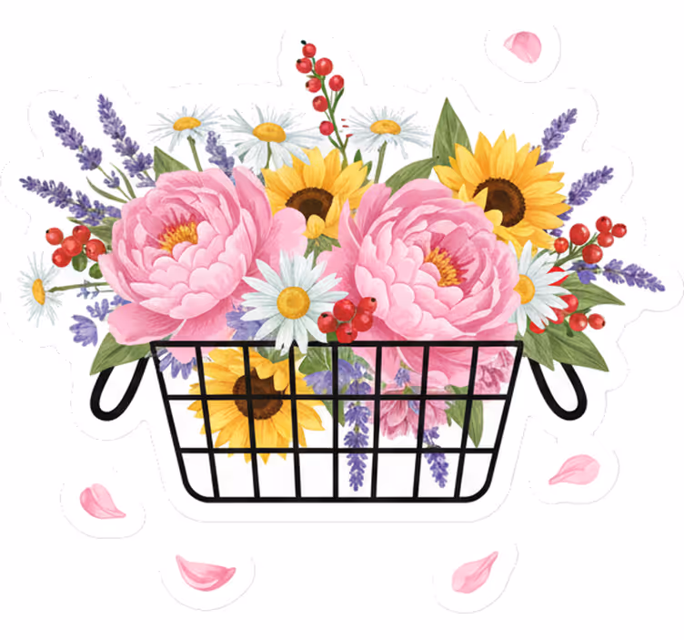 Tenda a rullo bianca cesto di fiori elegante - TenStickers