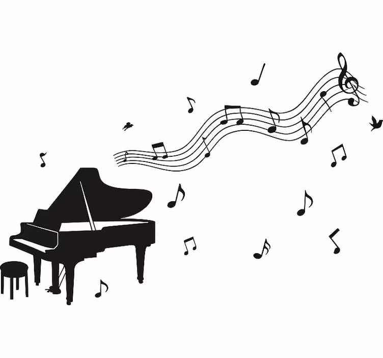 Tenda a rullo bianca pianoforte con note musicali - TenStickers