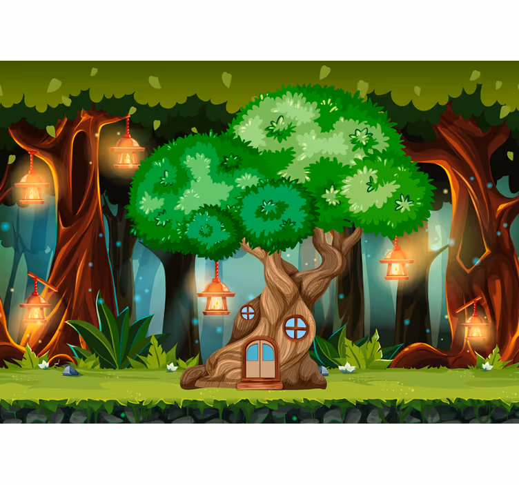 Tenda a rullo cameretta albero magico con lanterne - TenStickers