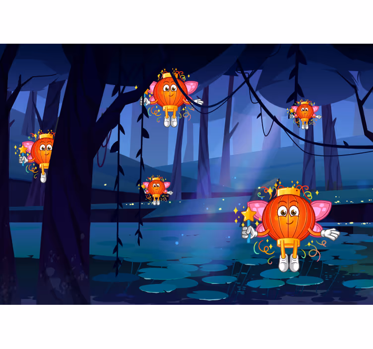 Tenda a rullo cameretta foresta fantastica con lanterne - TenStickers