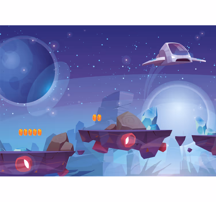 Tenda a rullo cameretta pietre spaziali e astronavi - TenStickers