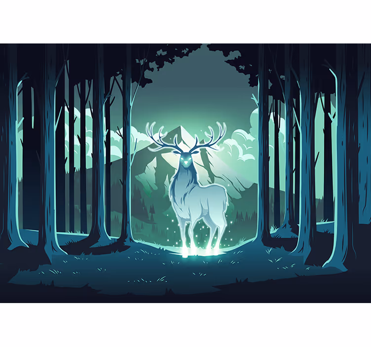 Tenda a rullo cameretta cervo magico nel bosco - TenStickers