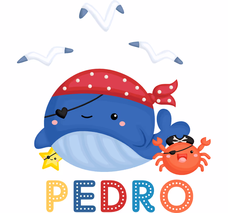 Tenda a rullo cameretta balena pirata blu carina - TenStickers