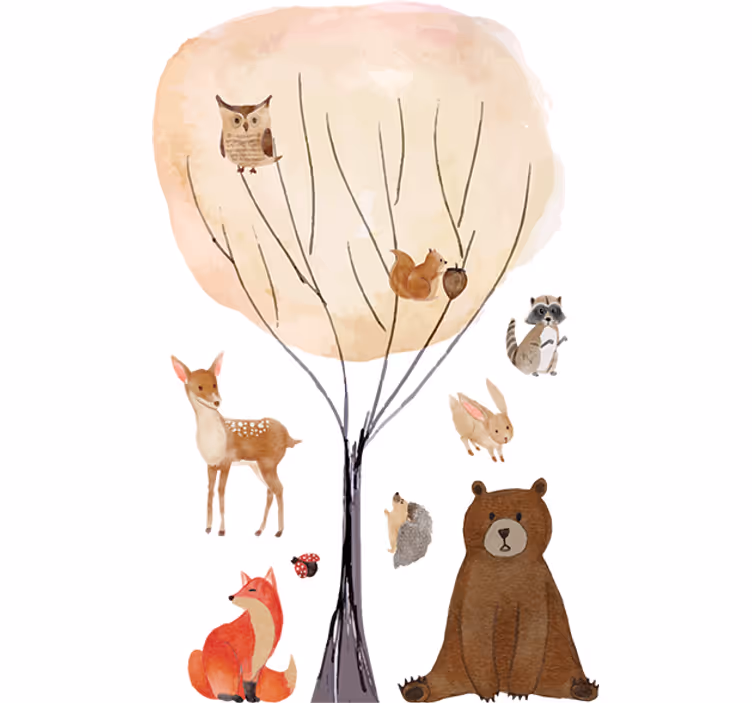 Tenda a rullo cameretta animali della foresta e albero - TenStickers