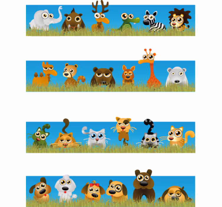 Tenda a rullo cameretta righe con animali - TenStickers