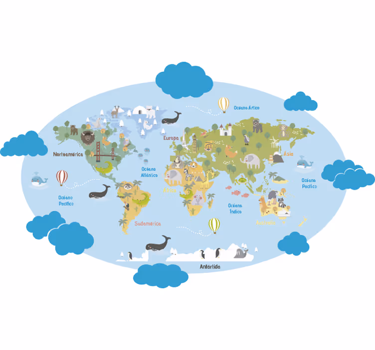 Tenda a rullo cameretta mappa del mondo - TenStickers