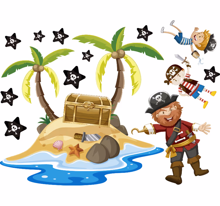 Tenda a rullo cameretta pirati e palme - TenStickers