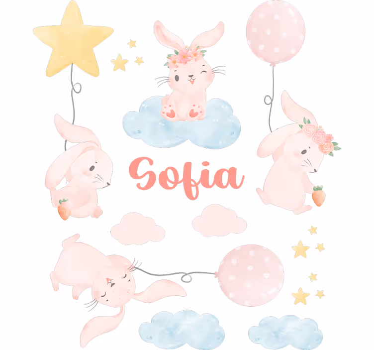 Tenda a rullo cameretta palloni rosa con coniglietti - TenStickers