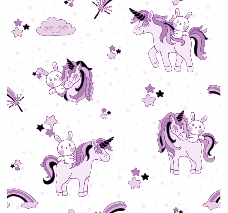 Tenda a rullo cameretta unicorno e coniglio tra stelle - TenStickers