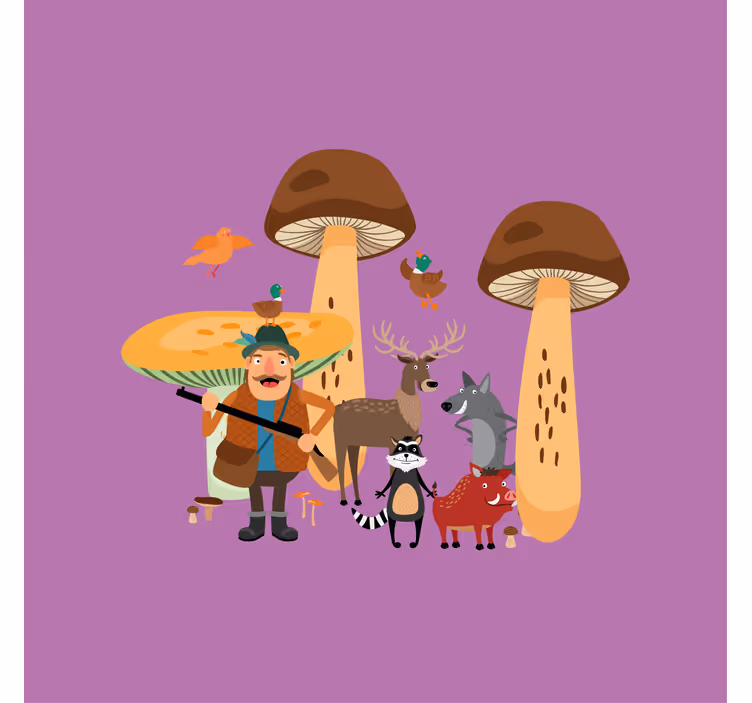 Tenda a rullo cameretta uccelli nel bosco di funghi - TenStickers