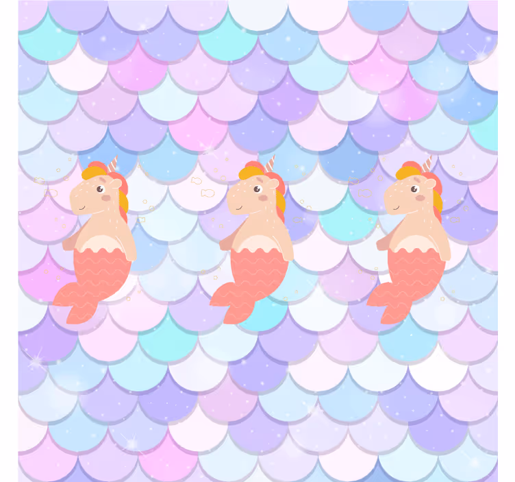 Tenda a rullo cameretta sirene unicorno su sfondo squame - TenStickers