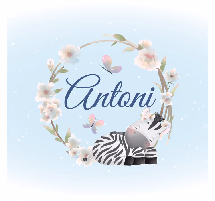 Tenda a rullo cameretta animali carini zebra con nome - TenStickers