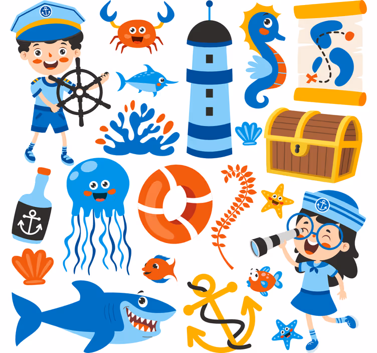 Tenda a rullo cameretta pirati e vita marina - TenStickers
