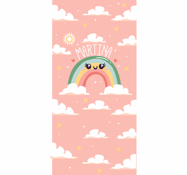 Tenda a rullo cameretta arcobaleno con nuvole e nome - TenStickers