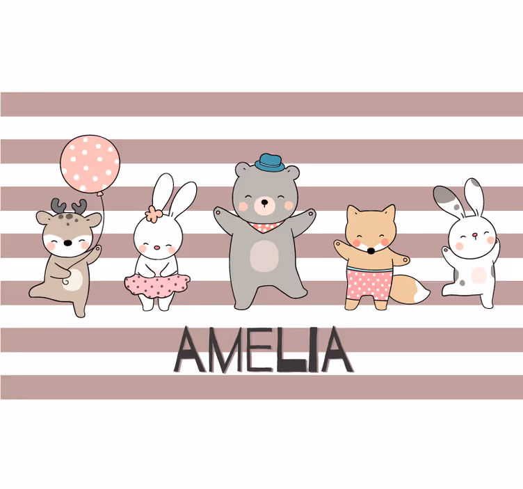 Tenda a rullo cameretta collezione animali felici con nome - TenStickers