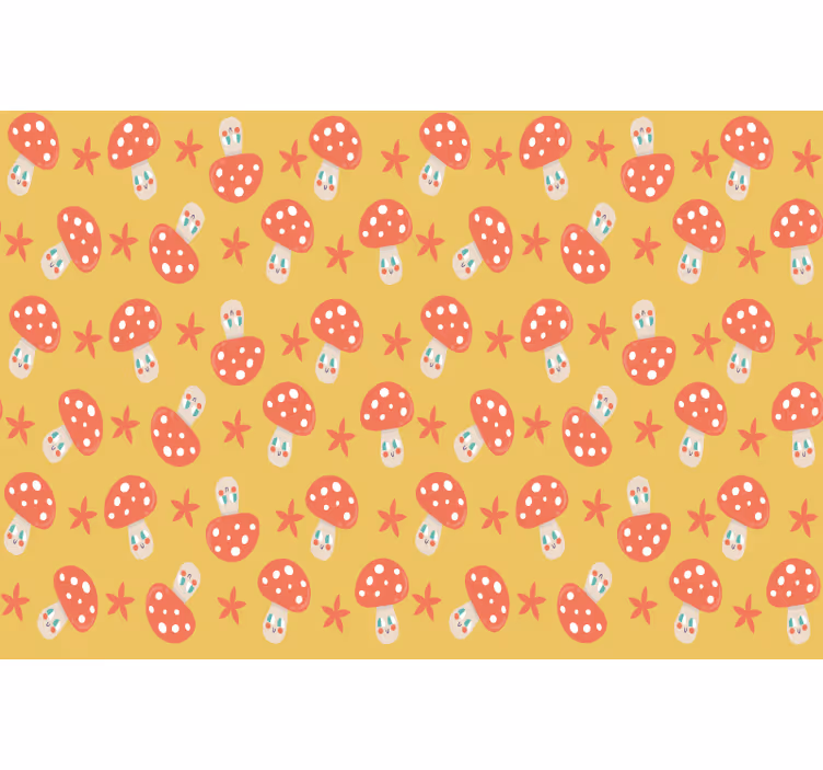 Tenda a rullo cameretta funghi classici su sfondo giallo - TenStickers