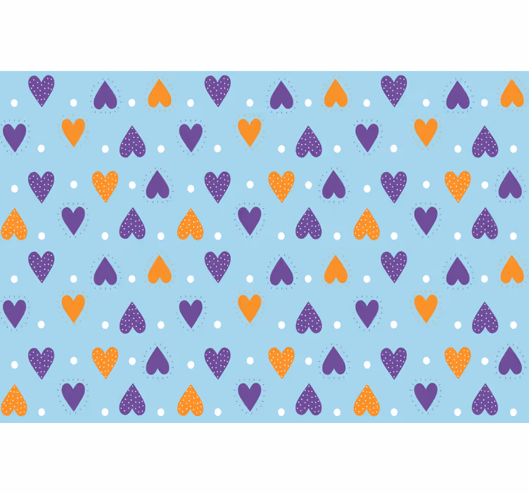 Tenda a rullo cameretta cuori viola e arancioni su blu - TenStickers