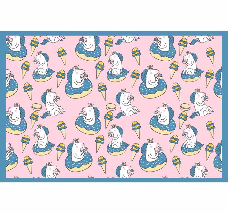 Tenda a rullo cameretta unicorni e coni gelato su fondo rosa - TenStickers