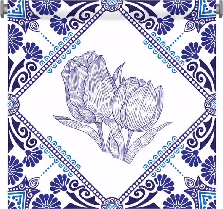 Tenda a rullo cucina tulipani blu di delft - TenStickers