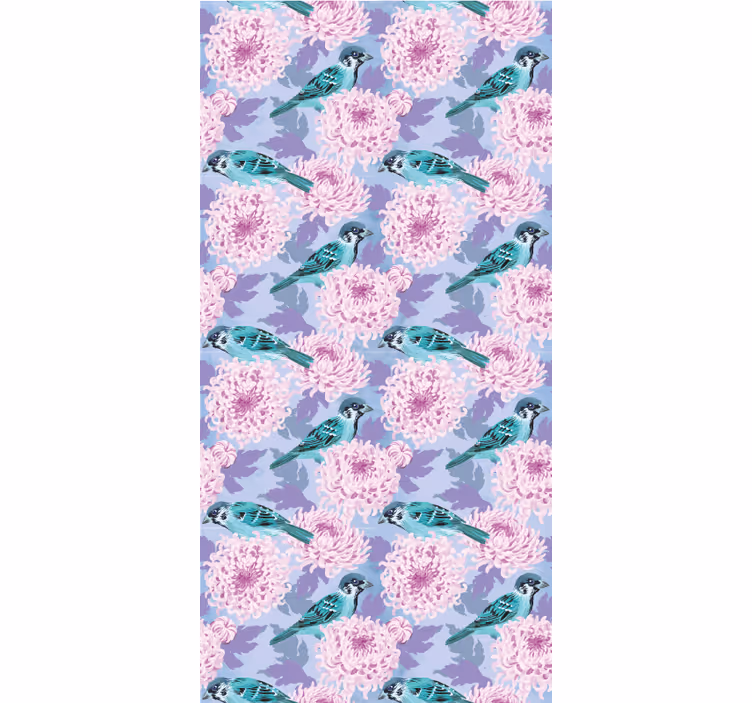 Tenda a rullo cucina fiori rosa con uccelli - TenStickers
