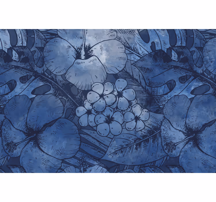 Tenda a rullo blu fiori acquerello blu - TenStickers