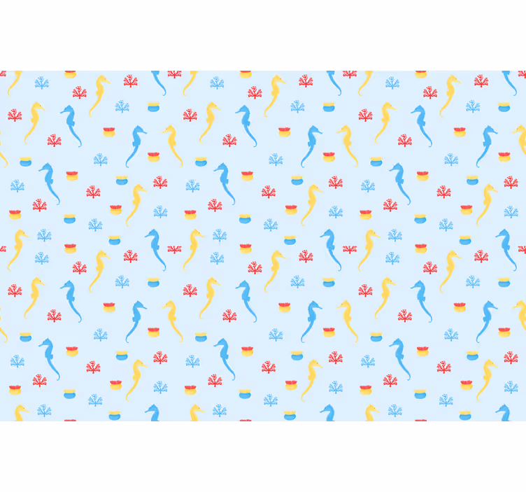 Tenda a rullo blu cavalluccio marino e corallo - TenStickers