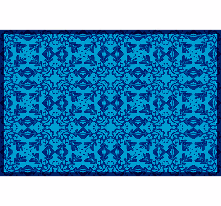 Tenda a rullo blu sottopiatto mosaico fiori e bordo - TenStickers