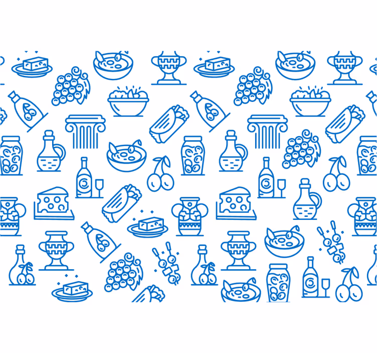 Tenda a rullo blu icone della cucina greca - TenStickers