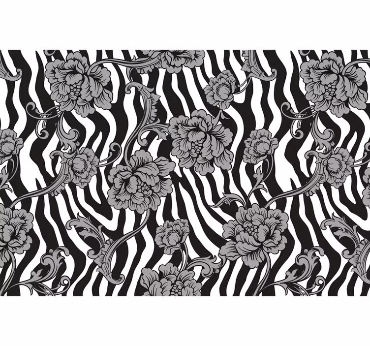 Tenda a rullo nera stampa zebra e fiori ornamentali - TenStickers