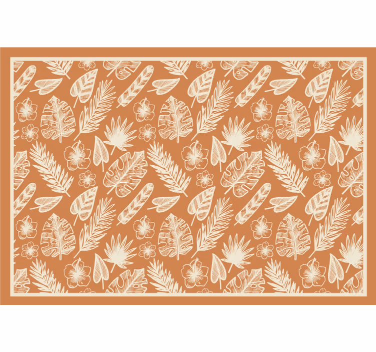 Tenda a rullo esterni foglie bianche su sfondo arancio - TenStickers