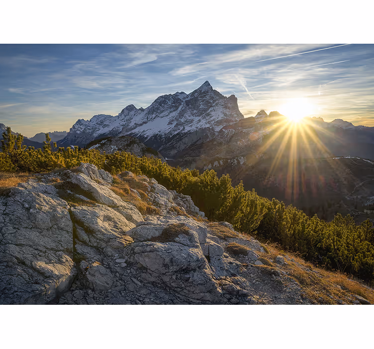 Tenda a rullo camera da letto sole che brilla in montagna - TenStickers