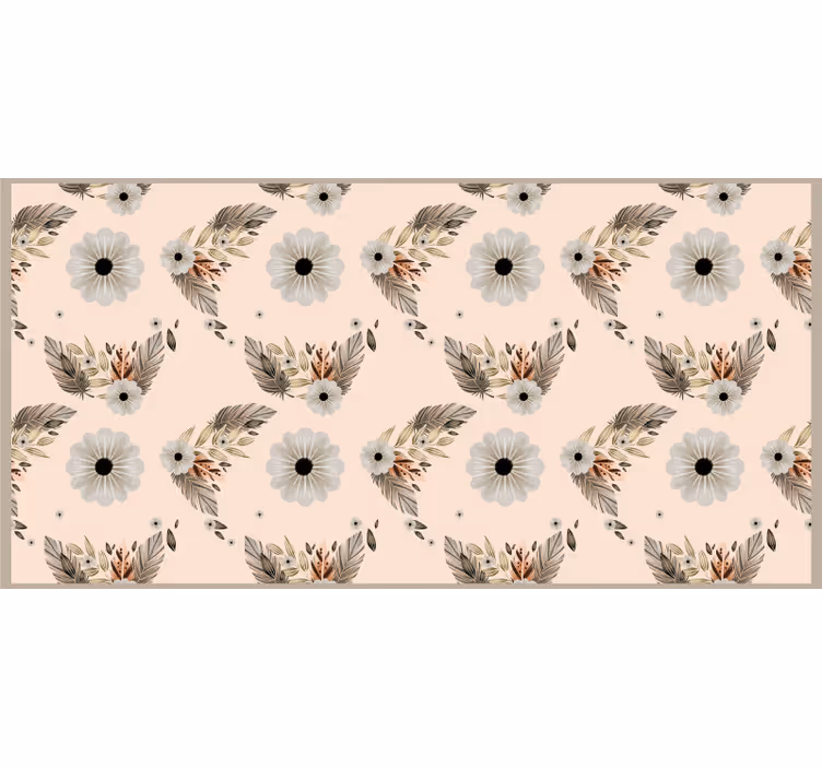 Tenda a rullo beige motivo fiori pastello rosa e neri - TenStickers